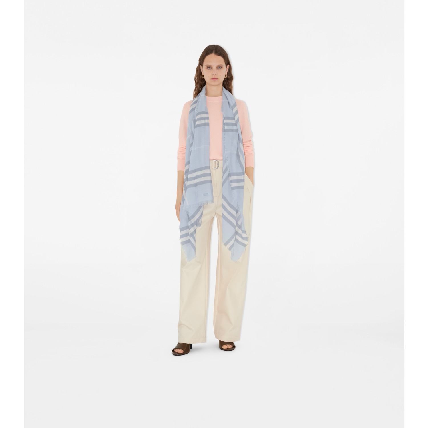 Wide Check Wool Scarf