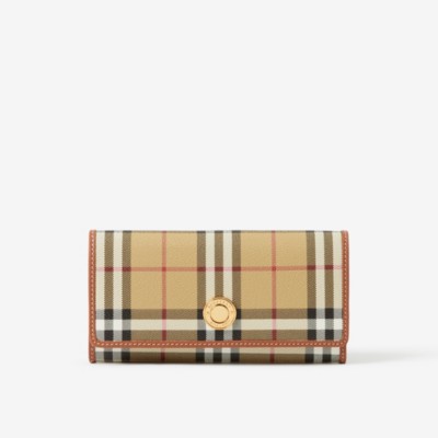 Burberry 'halton' Beige Wallet With Branded Button In Check Fabric Woman In Archive Beige