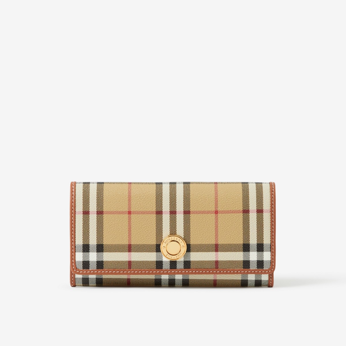 Burberry Check And Leather Continental Wallet In Archive Beige