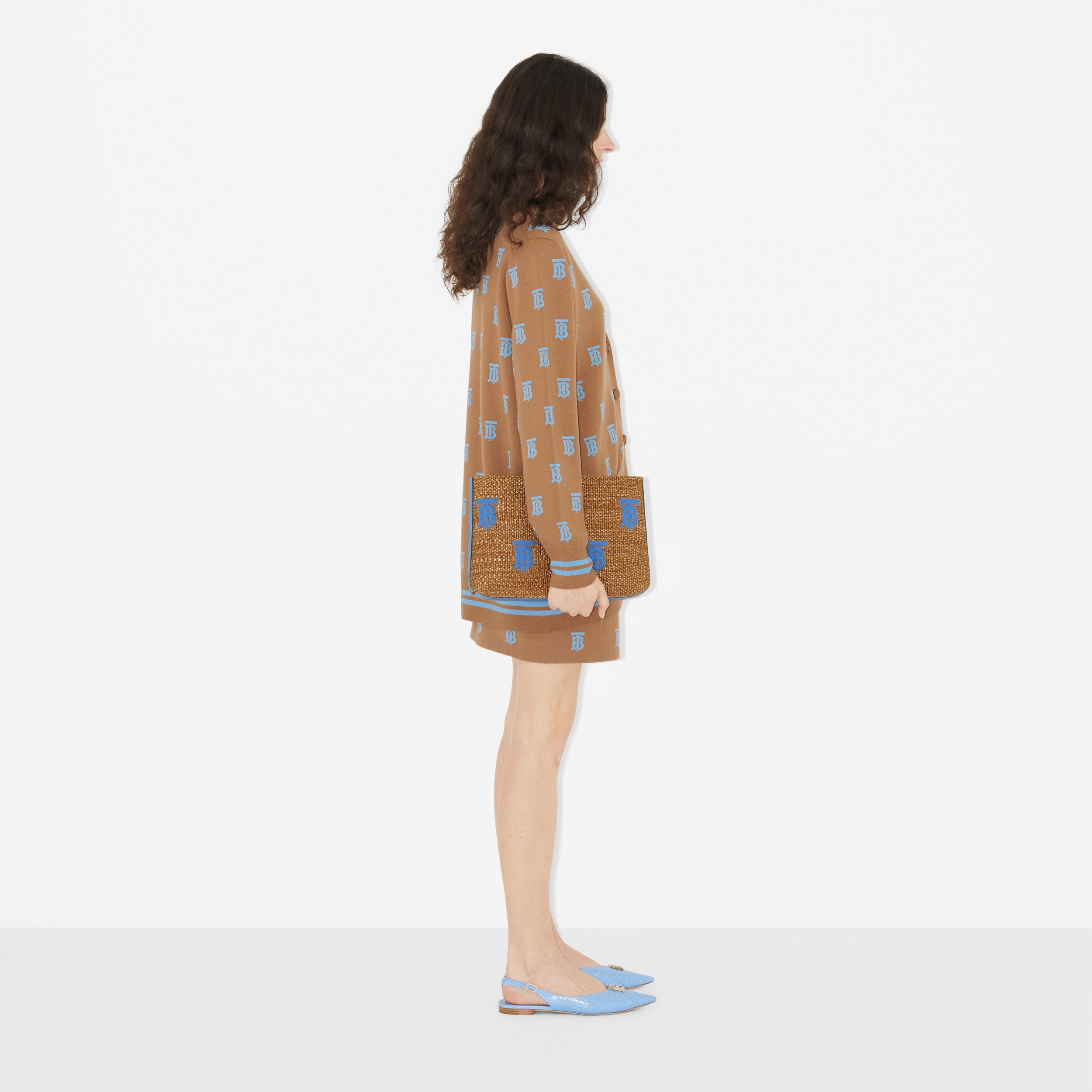 Monogram Wool Silk Blend Jacquard Mini Skirt in Camel - Women | Burberry® Official - 3