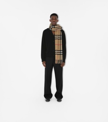 Wide Check Cashmere Scarf in Archive beige Burberry Official