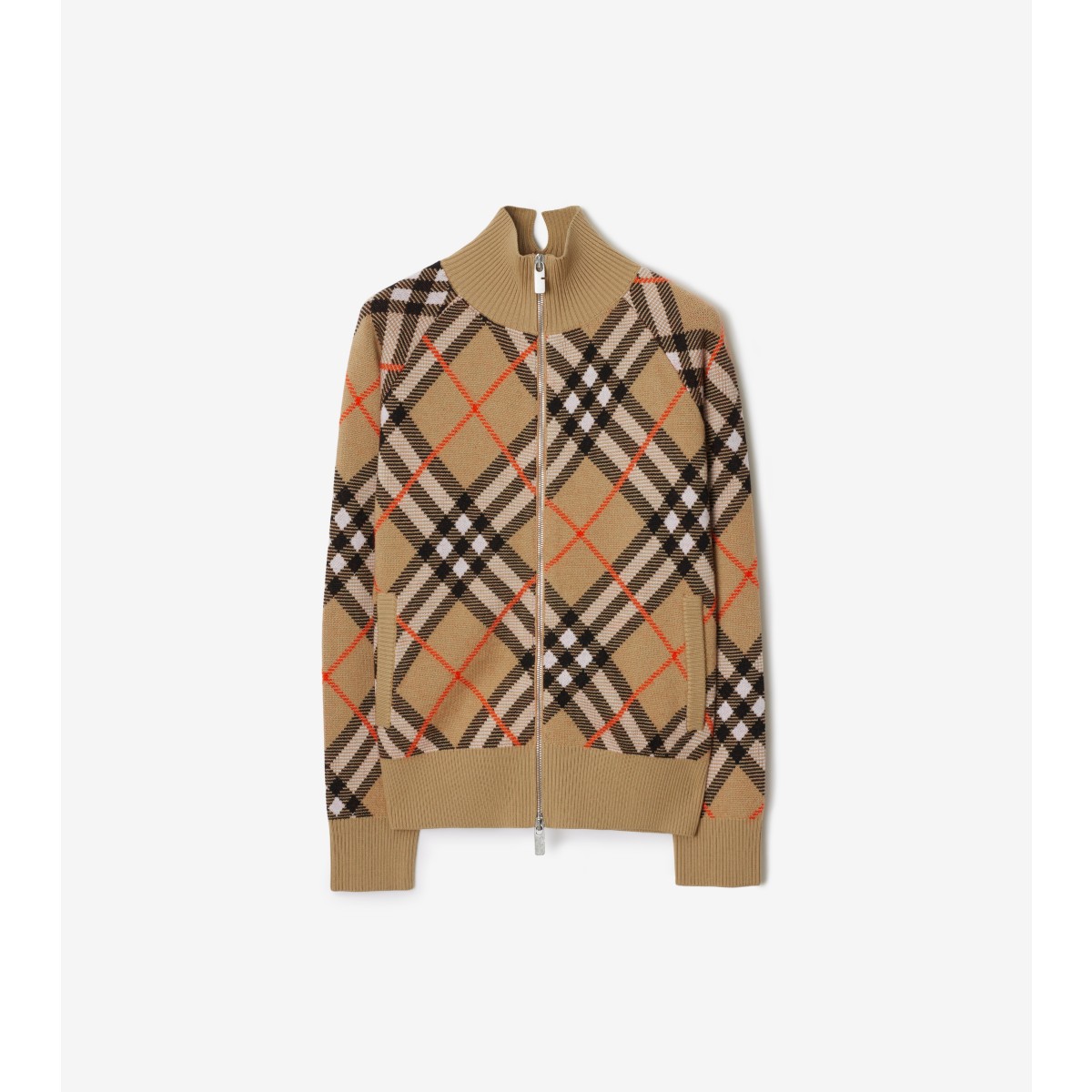 Shop Burberry Check Wool Blend Track Jacket In Sand