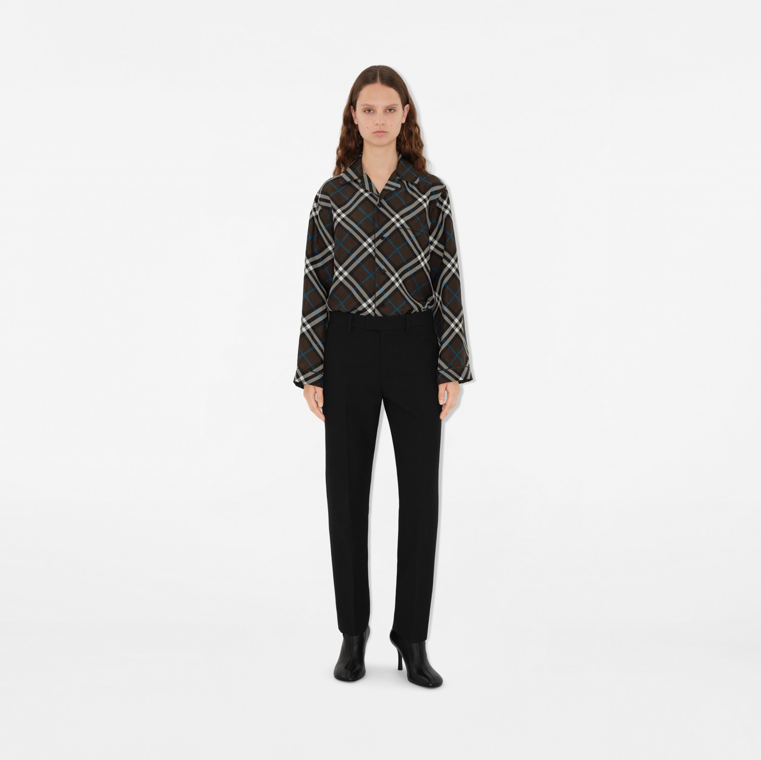 Check Silk Pyjama Shirt in Snug - Women | Burberry® Official Check Silk Pyjama Shirt in Snug - Women | Burberry® Official