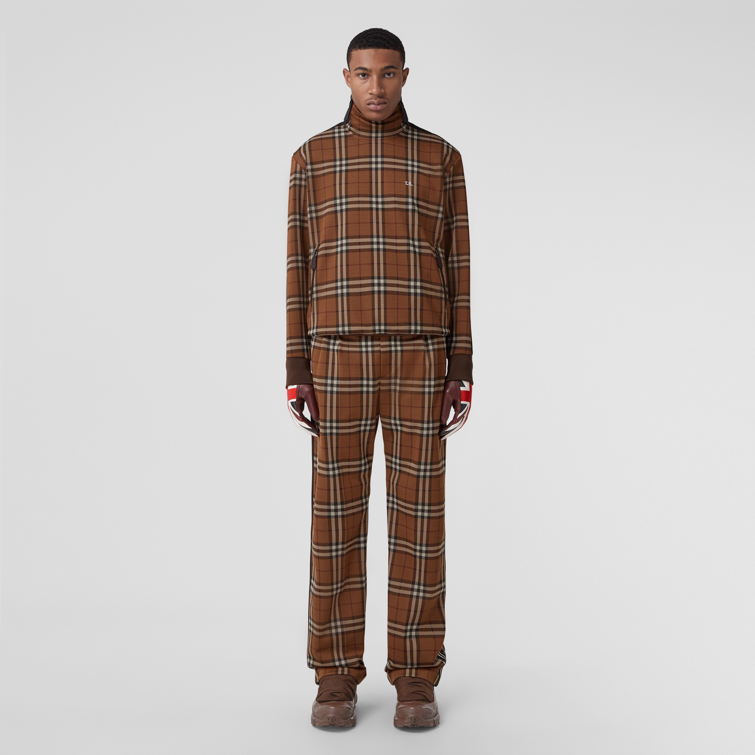 Check Funnel Neck Sweater in Dark Birch Brown - Men | Burberry® Official - 1