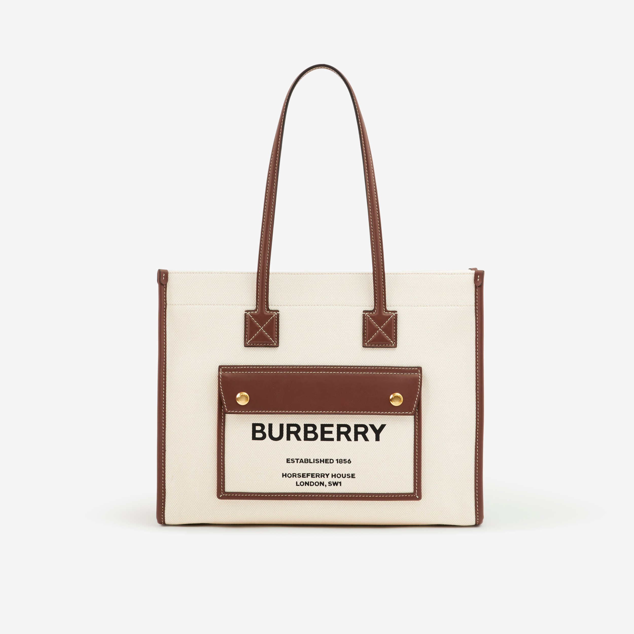 BURBERRY-ツートン キャンバス＆レザー スモール フレヤトート-