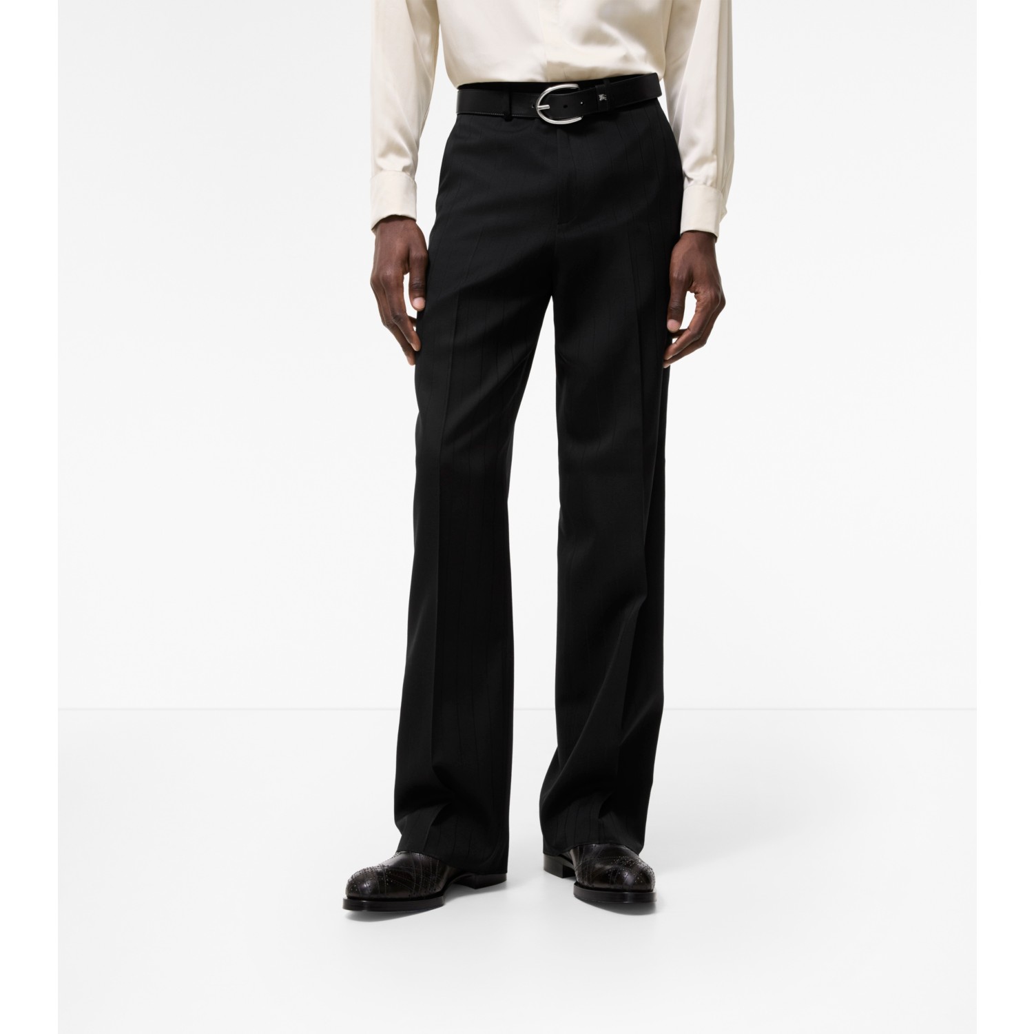 Pinstriped Wool Tailored Trousers