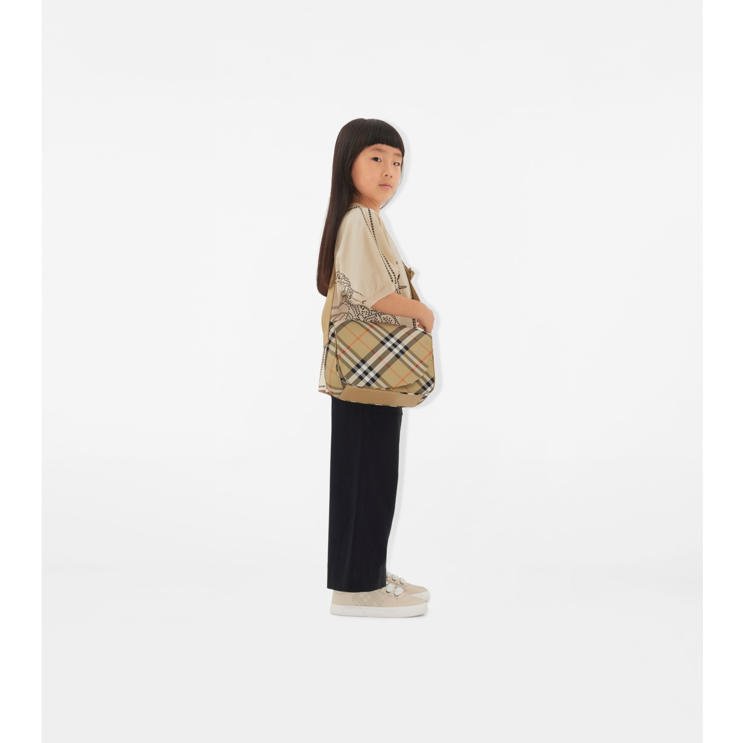 Check Messenger Bag in Sand Children Burberry Official