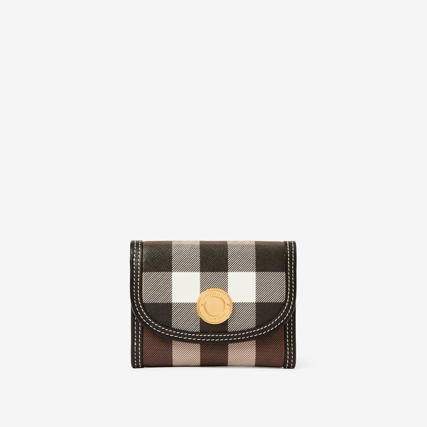 Check and Leather Small Folding Wallet in Dark Birch Brown - Women | Burberry® Official