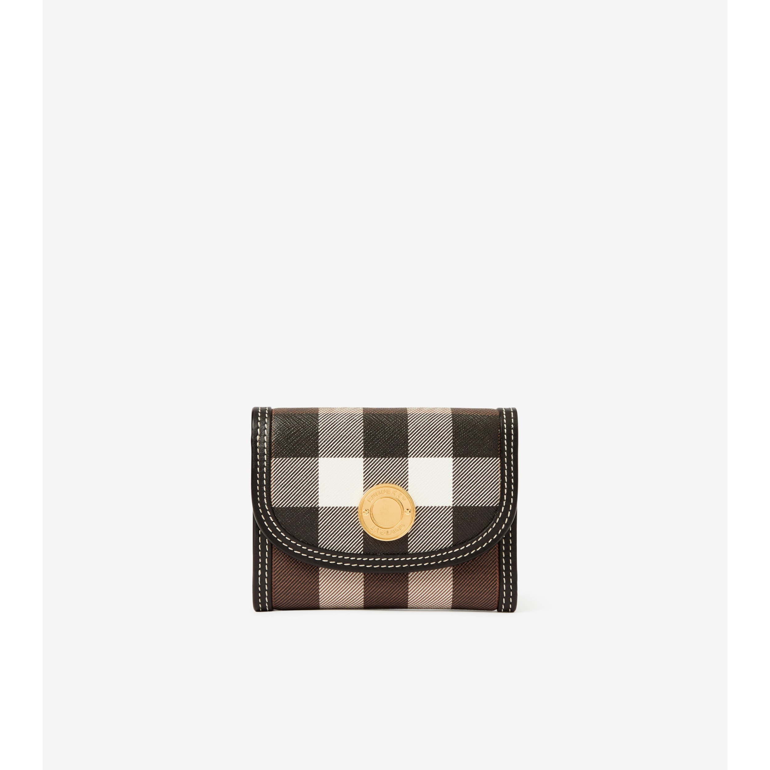 Check and Leather Small Folding Wallet in Dark Birch Brown - Women |  Burberry® Official