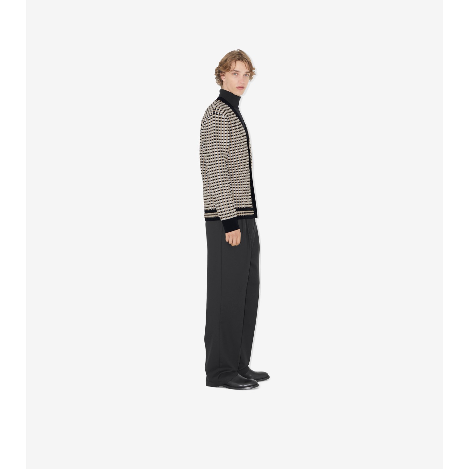 Check Cotton Blend Cardigan in Archive Beige - Men | Burberry® Official