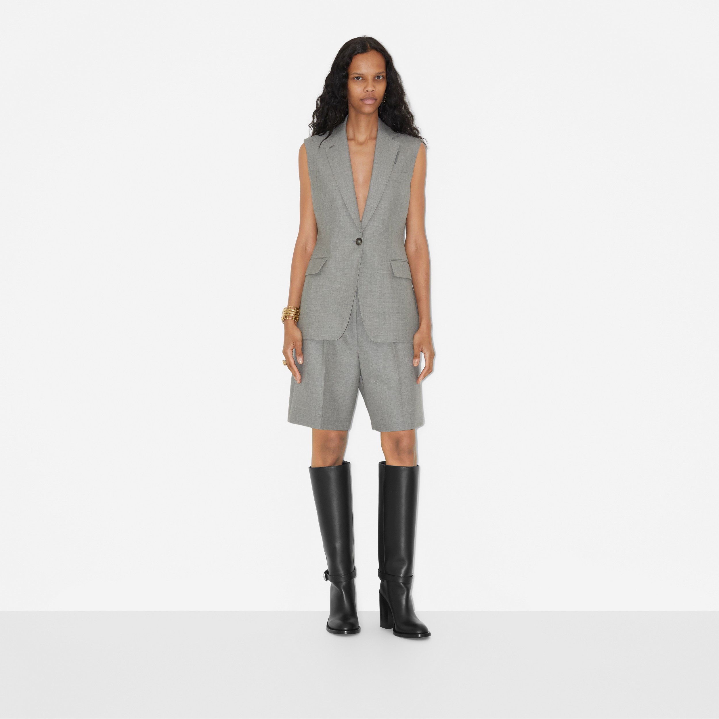 Sleeveless Wool Tailored Jacket in Light Grey Melange - Women | Burberry® Official - 2