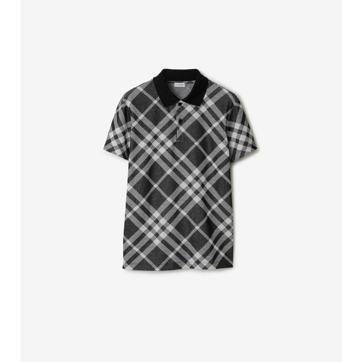 Burberry Check Stretch Cotton Blend Polo Shirt In Gray