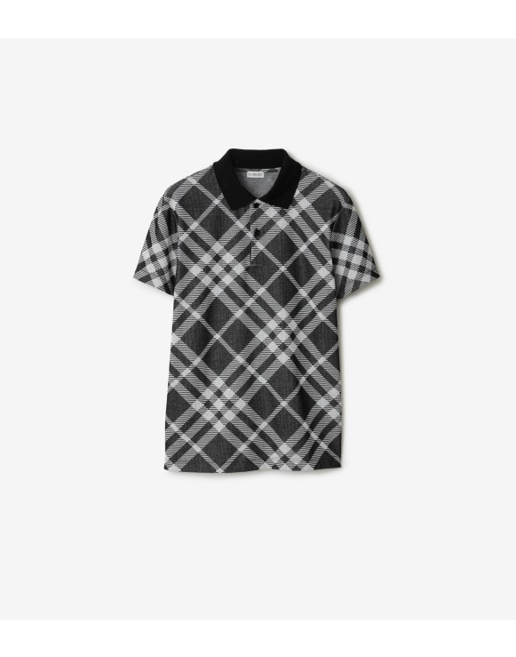 Check Stretch Cotton Blend Polo Shirt