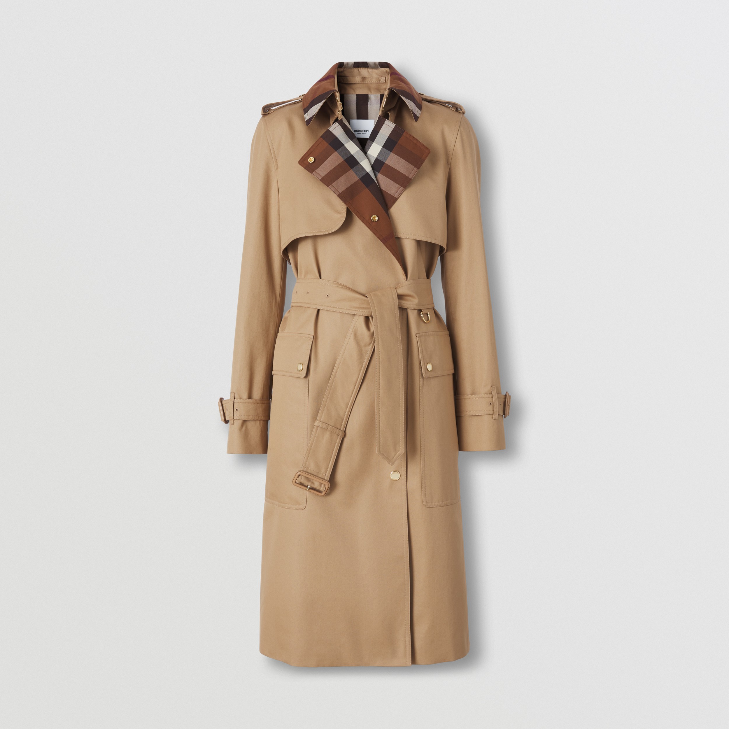Check Panel Cotton Gabardine Trench Coat in Camel - Women | Burberry® Official - 4