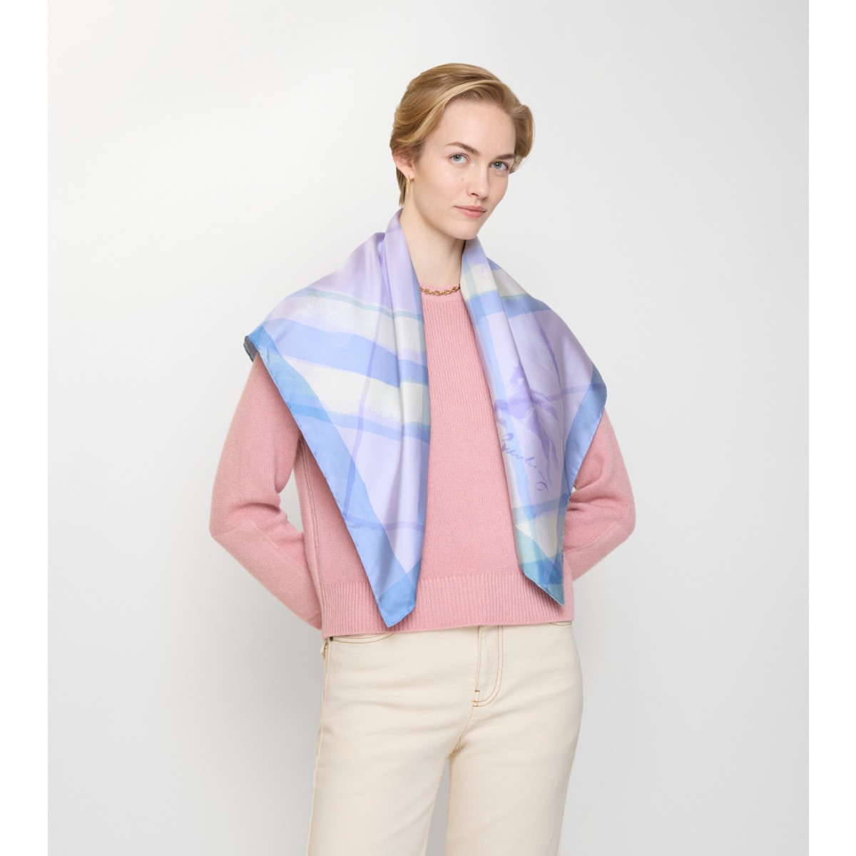  Check Watercolour Silk Scarf