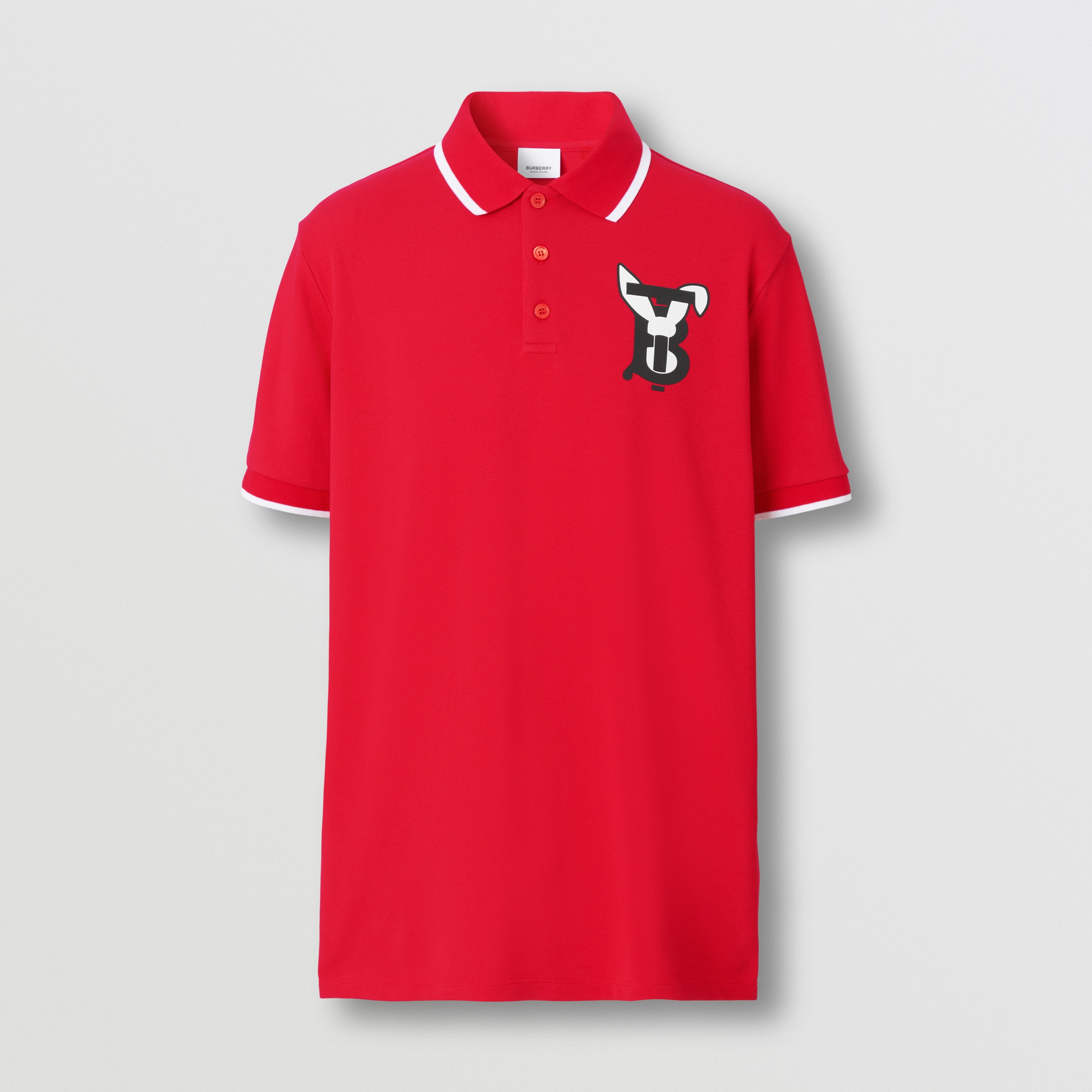 Rabbit Print Cotton Piqué Polo Shirt in Bright Red - Men | Burberry® Official - 4
