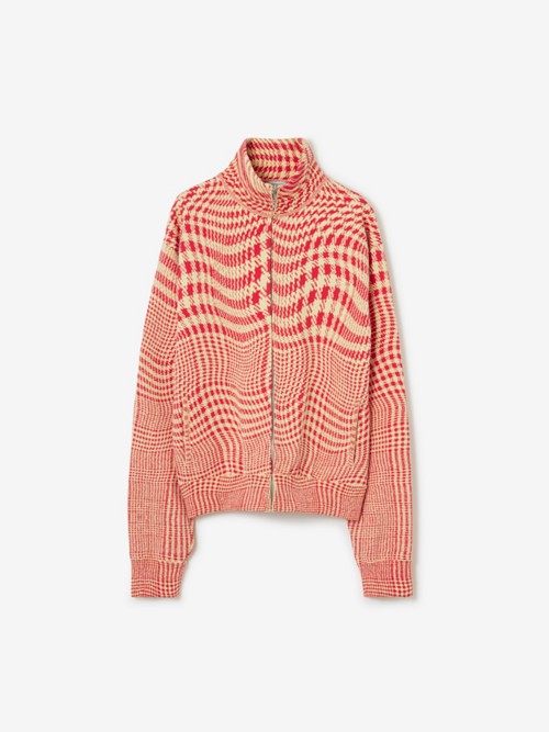 Burberry Warped Houndstooth Nylon Blend Track Jacket In Red