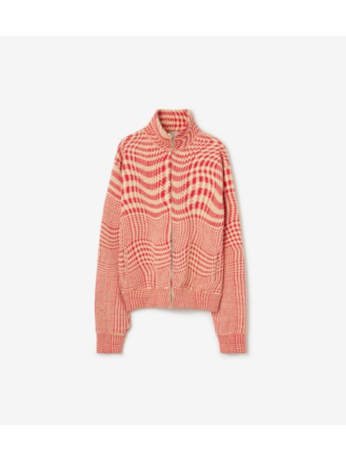 Burberry Warped Houndstooth Nylon Blend Track Jacket In Red