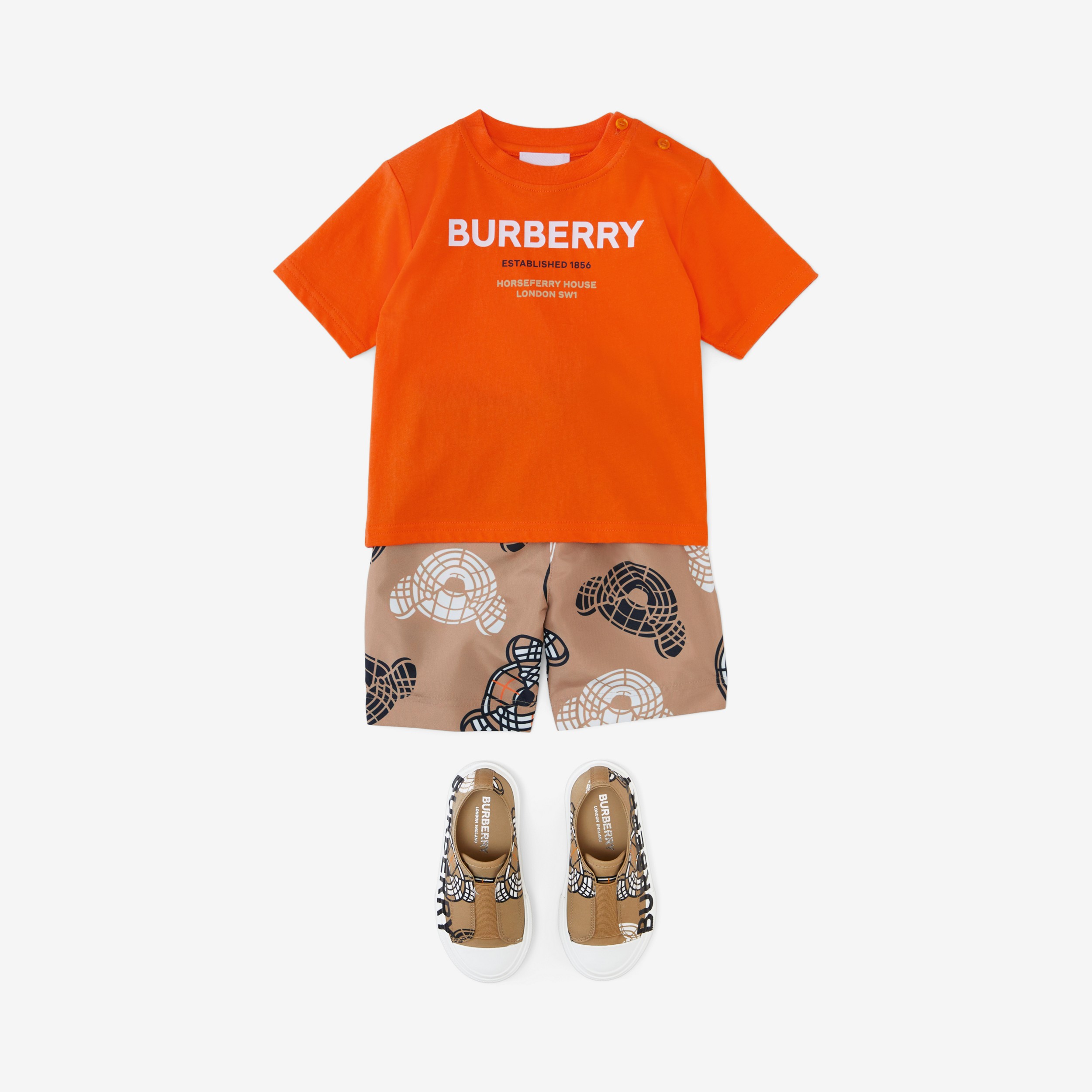 Horseferry Print Cotton T-shirt in Light Coral Orange - Children | Burberry® Official - 3