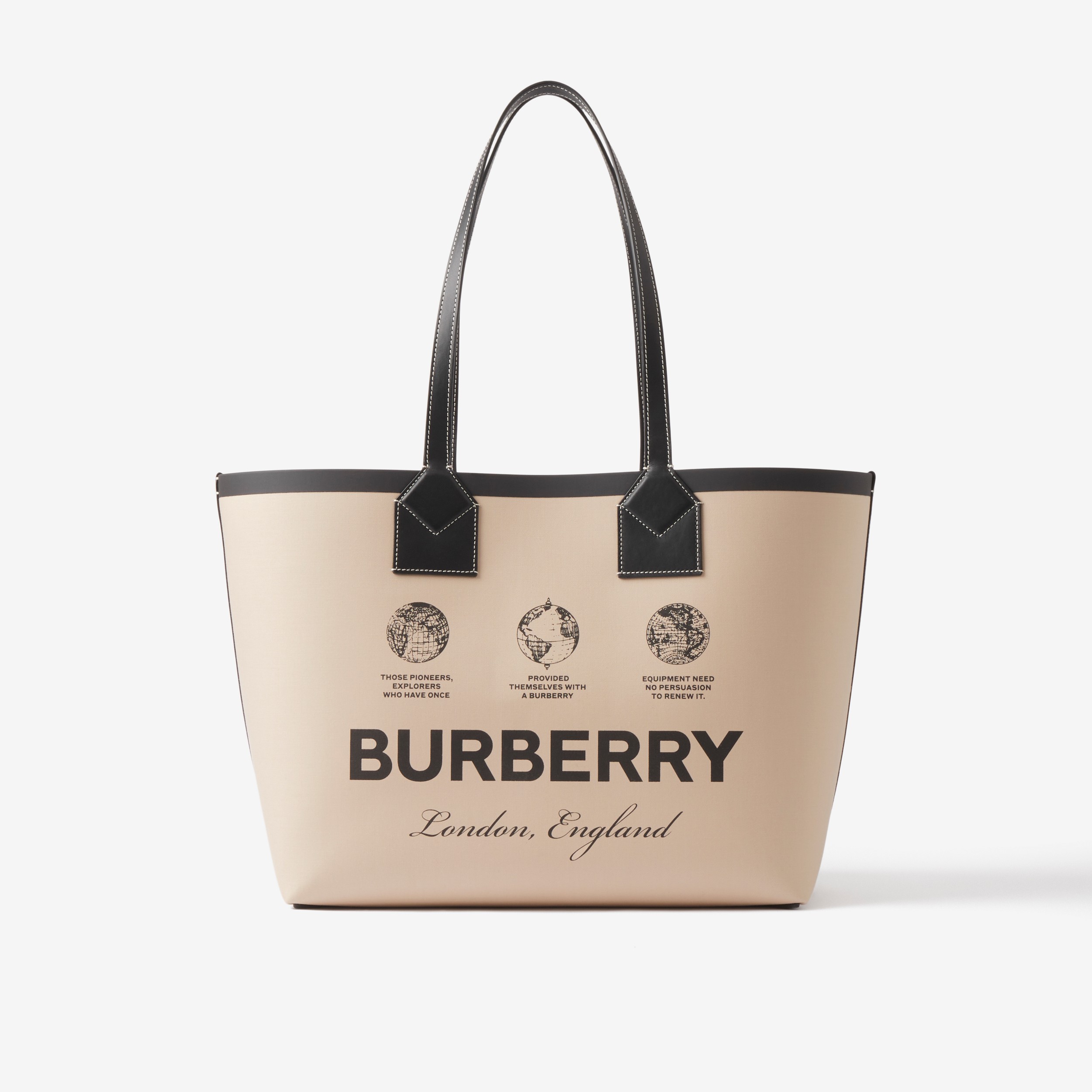 Label Print Cotton Medium London Tote Bag in Beige - Women | Burberry® Official - 1