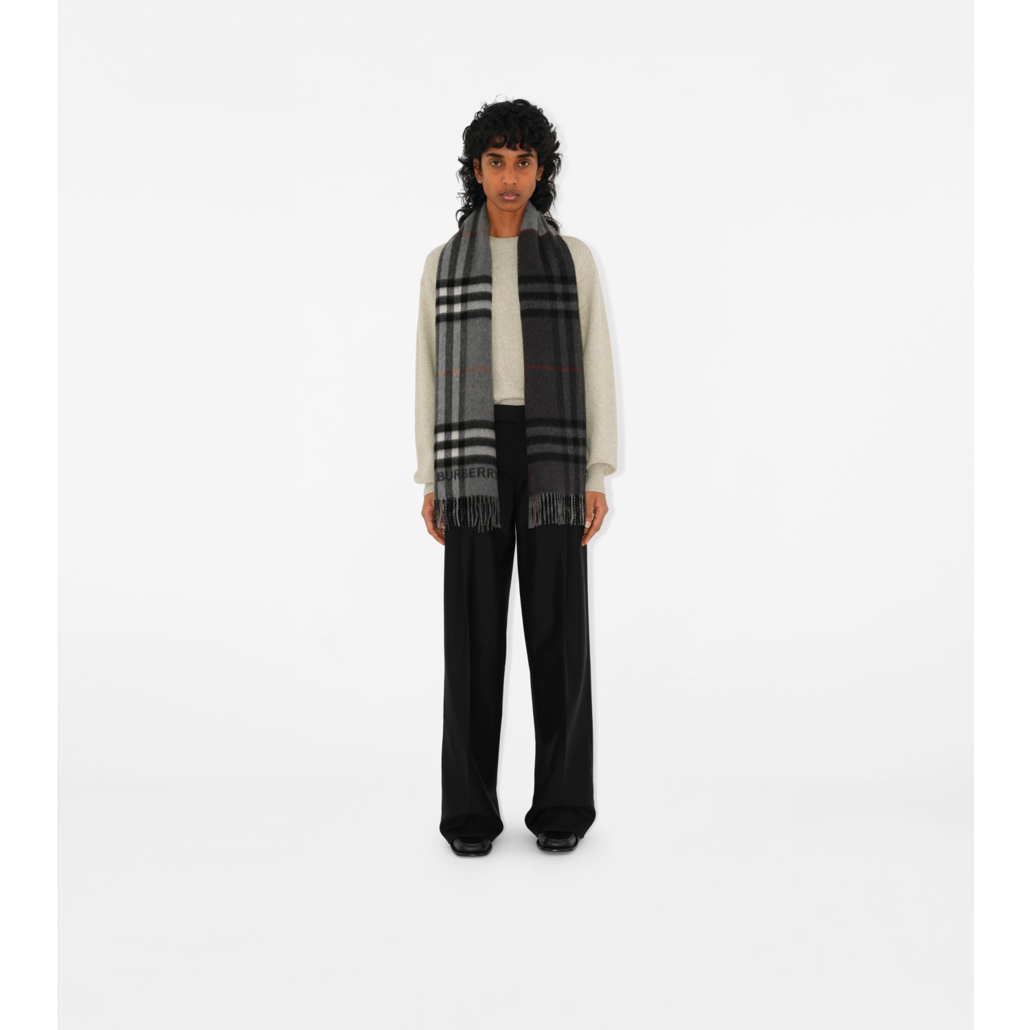 Contrast Check Cashmere Scarf