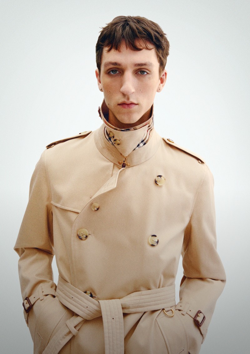 Shot of Model wearing Burberry Kensington Trench Coat.