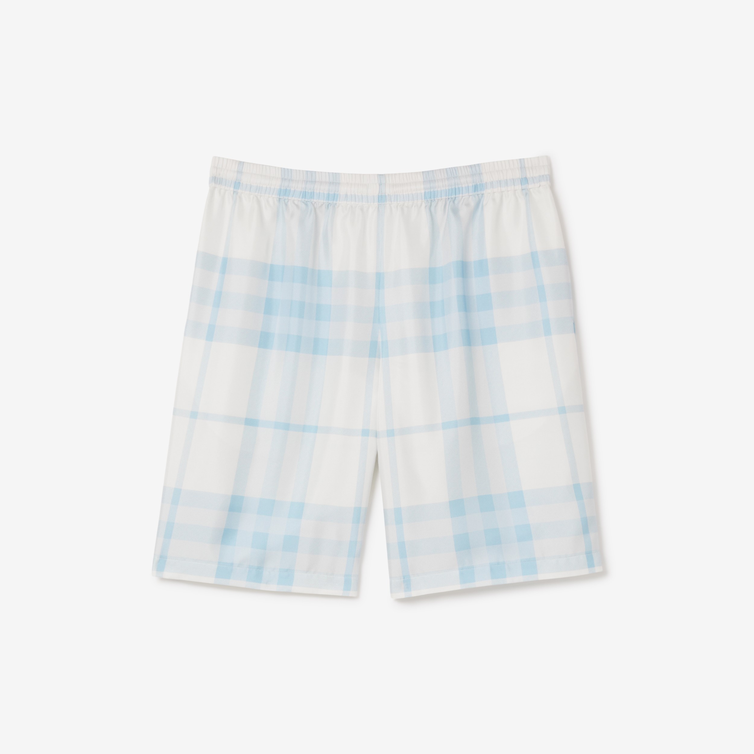 Check Silk Twill Shorts in Pale Sky Blue - Men | Burberry® Official
