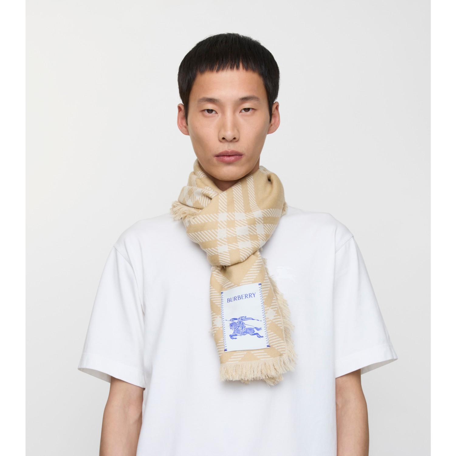 Wide Check Wool Silk Scarf in Sand/ecru | Burberry® Official