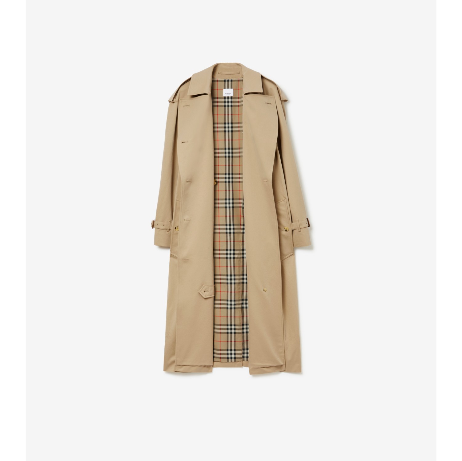 Long Gabardine Trench Coat in Honey - Women, Cotton Gabardine | Burberry®  Official