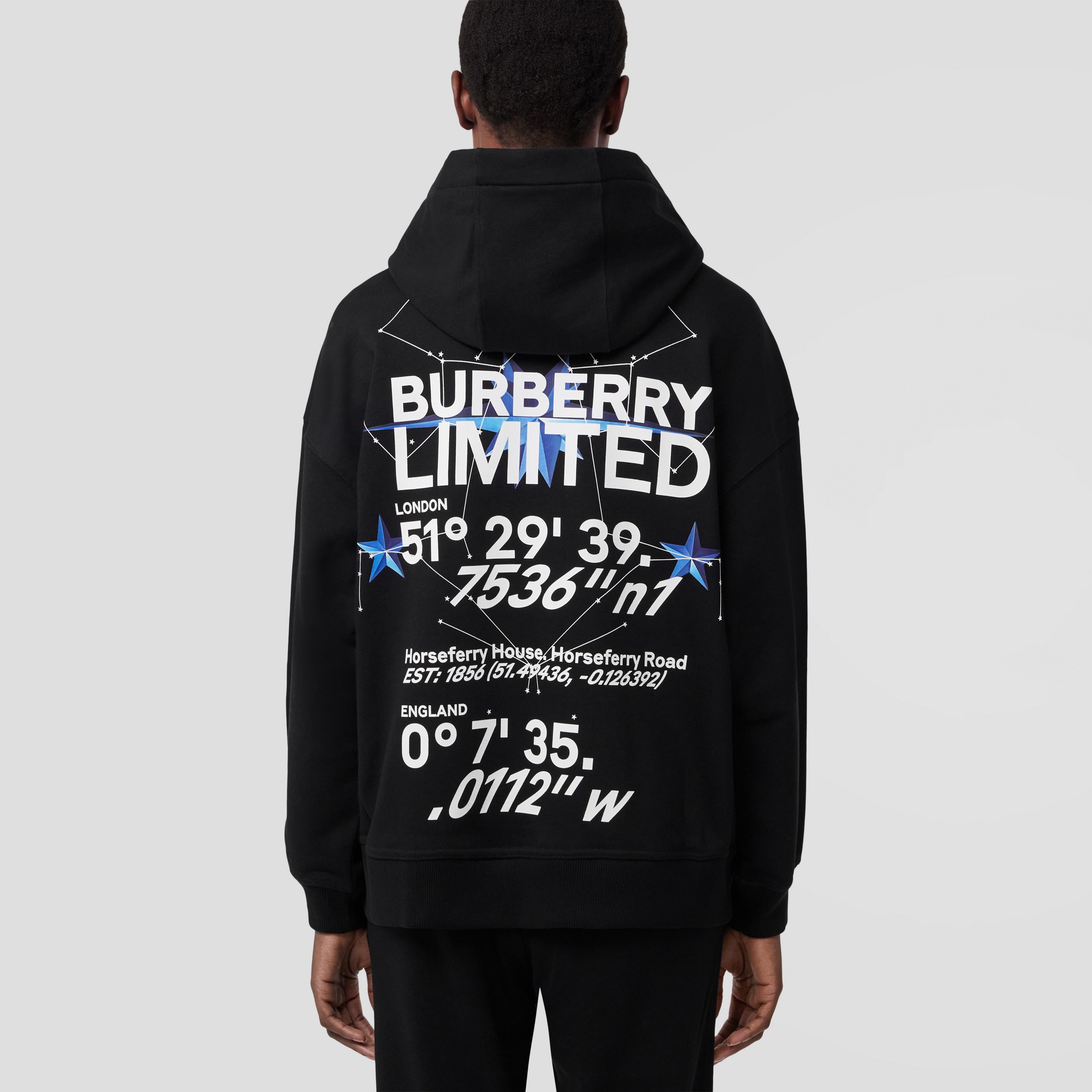 Constellations Print Cotton Oversized Hoodie in Black - Women | Burberry® Official - 3
