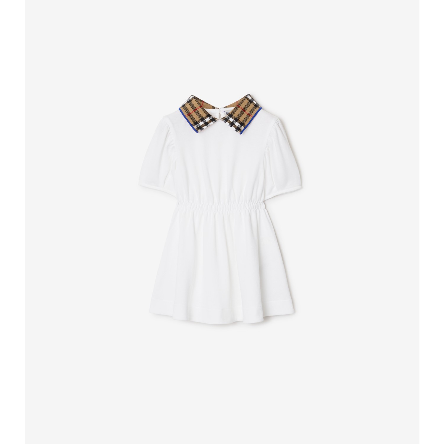 Check Collar Cotton Polo Shirt Dress in White Burberry Official