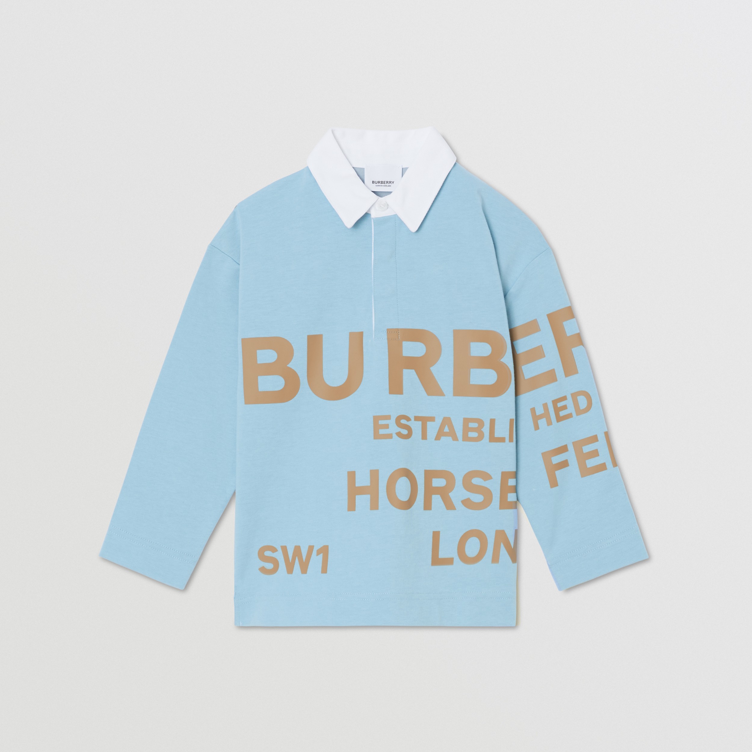 Long-sleeve Horseferry Print Cotton Polo Shirt in Powdered Blue - Boy | Burberry® Official - 1
