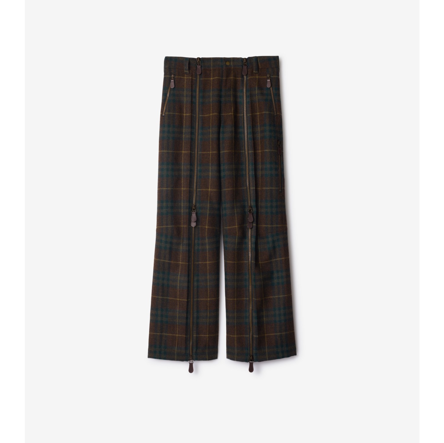 Check Wool Zip Trousers in Tor Men Burberry Official