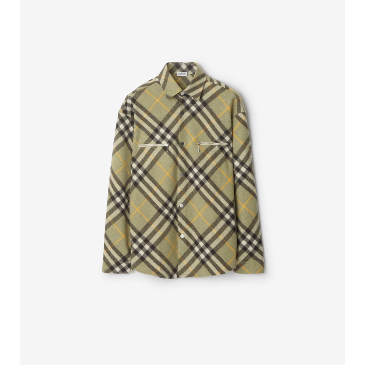Burberry Check Wool Blend Overshirt In Hunter