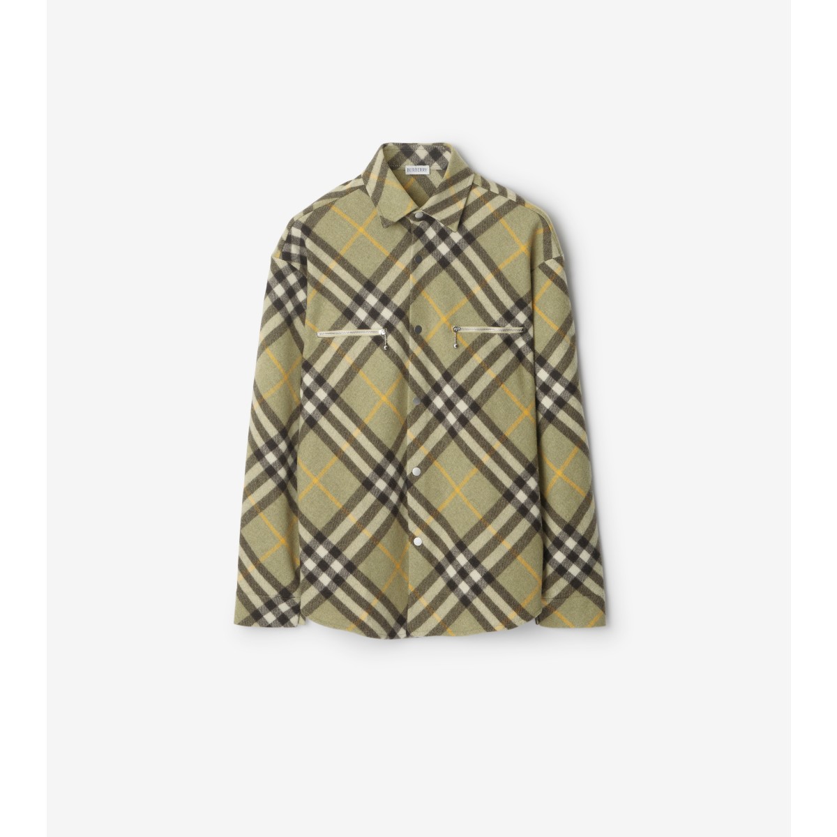 Shop Burberry Check Wool Blend Overshirt In Hunter