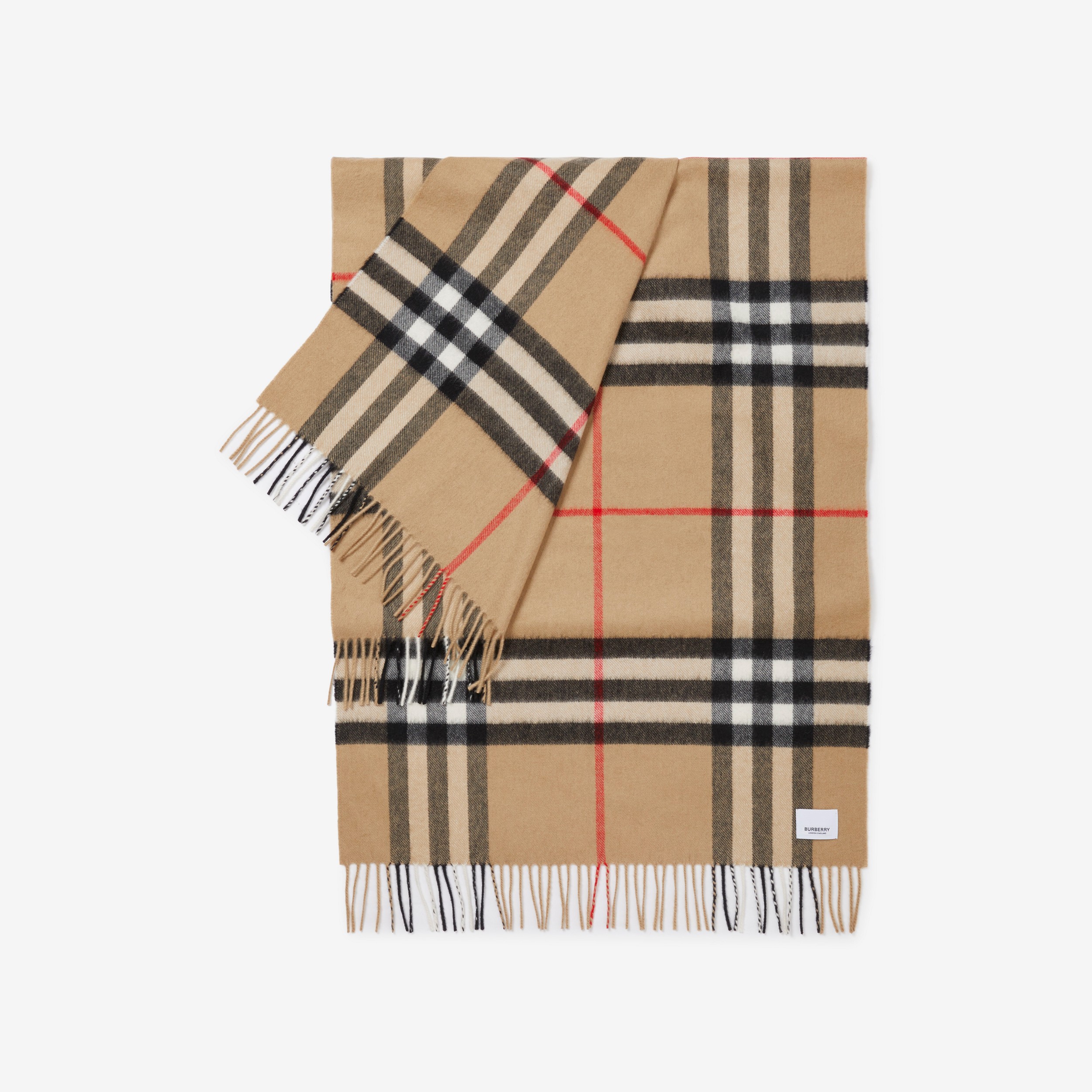 Exaggerated Check Cashmere Scarf in Archive Beige | Burberry® Official - 4
