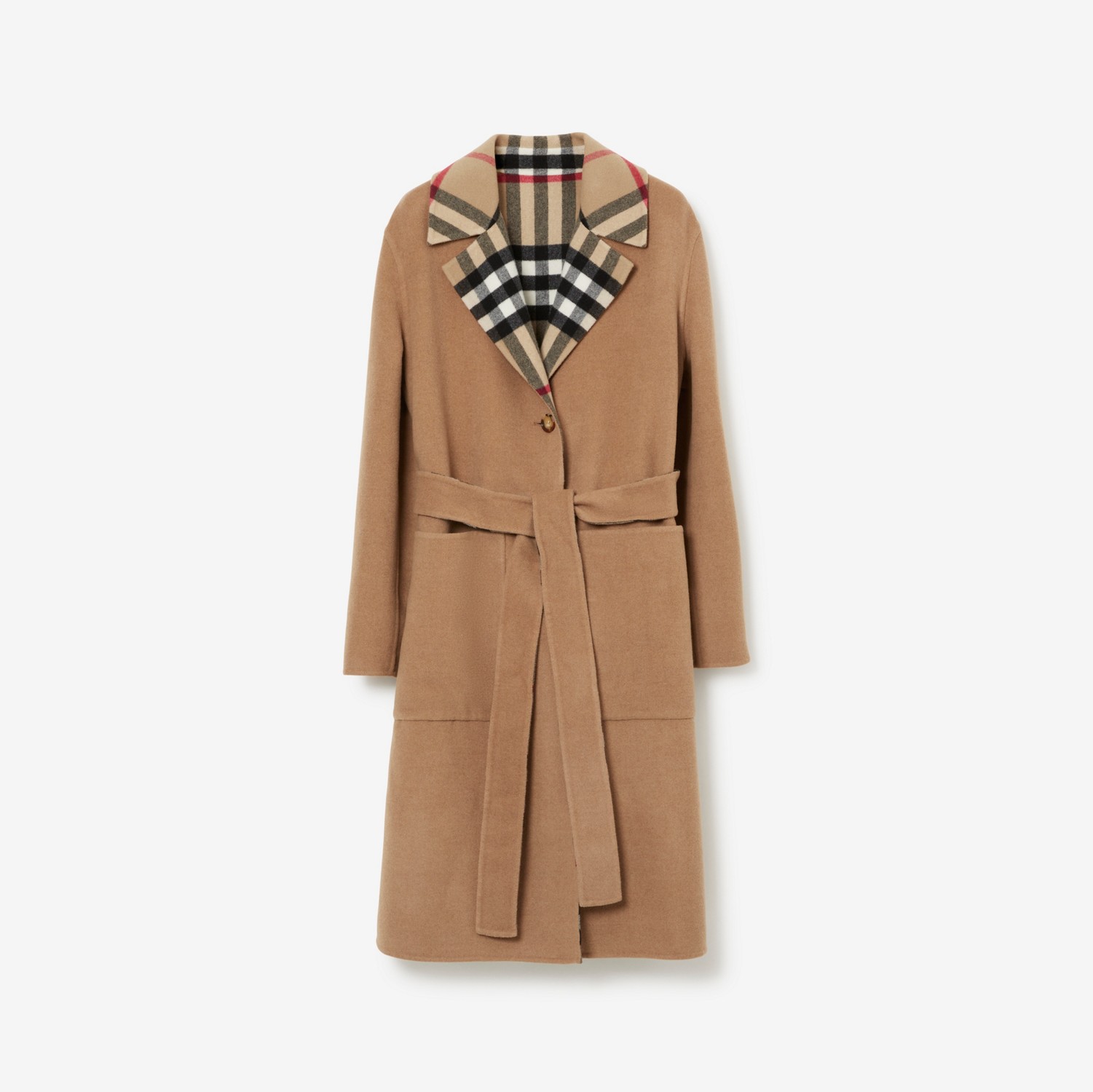 Check Wool Reversible Coat in Archive Beige - Women | Burberry® Official
