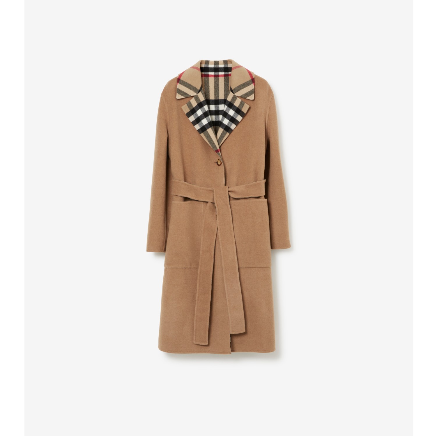 Reversible Check Wool Coat in Archive Beige - Women | Burberry® Official