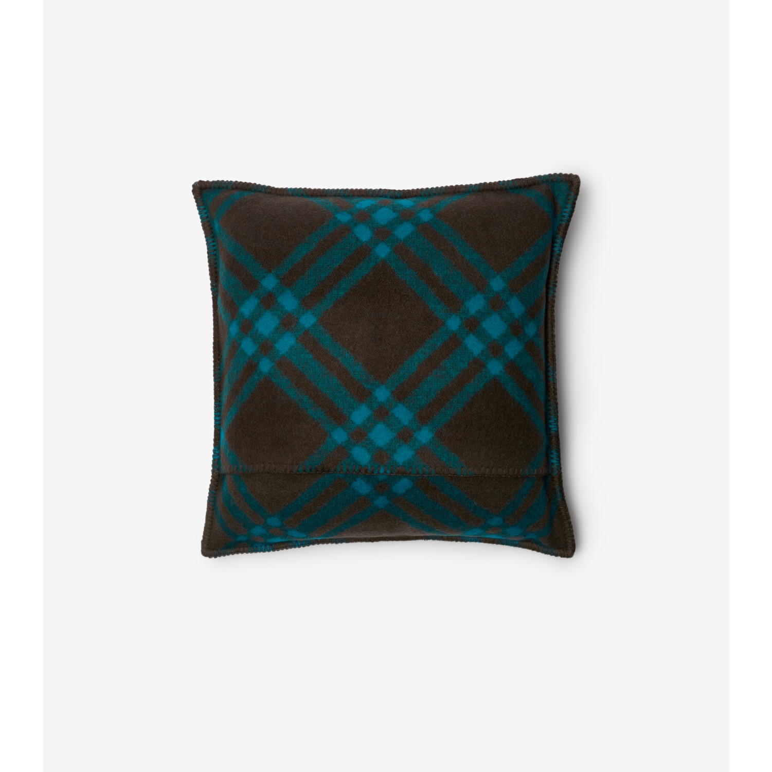 Check Wool Cushion in Kingfisher/snug | Burberry® Official
