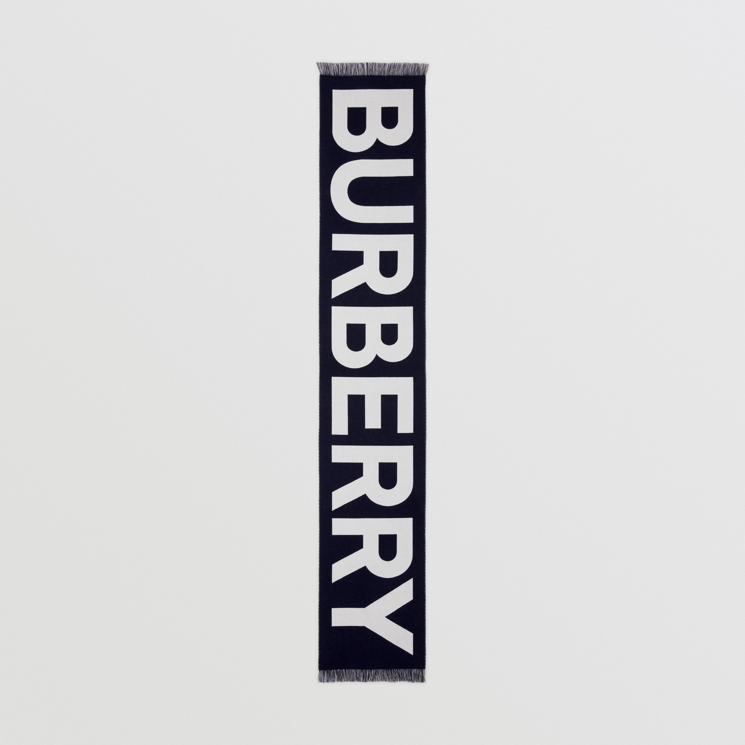 Logo Wool Jacquard Scarf in Dark Charcoal Blue | Burberry® Official - 4