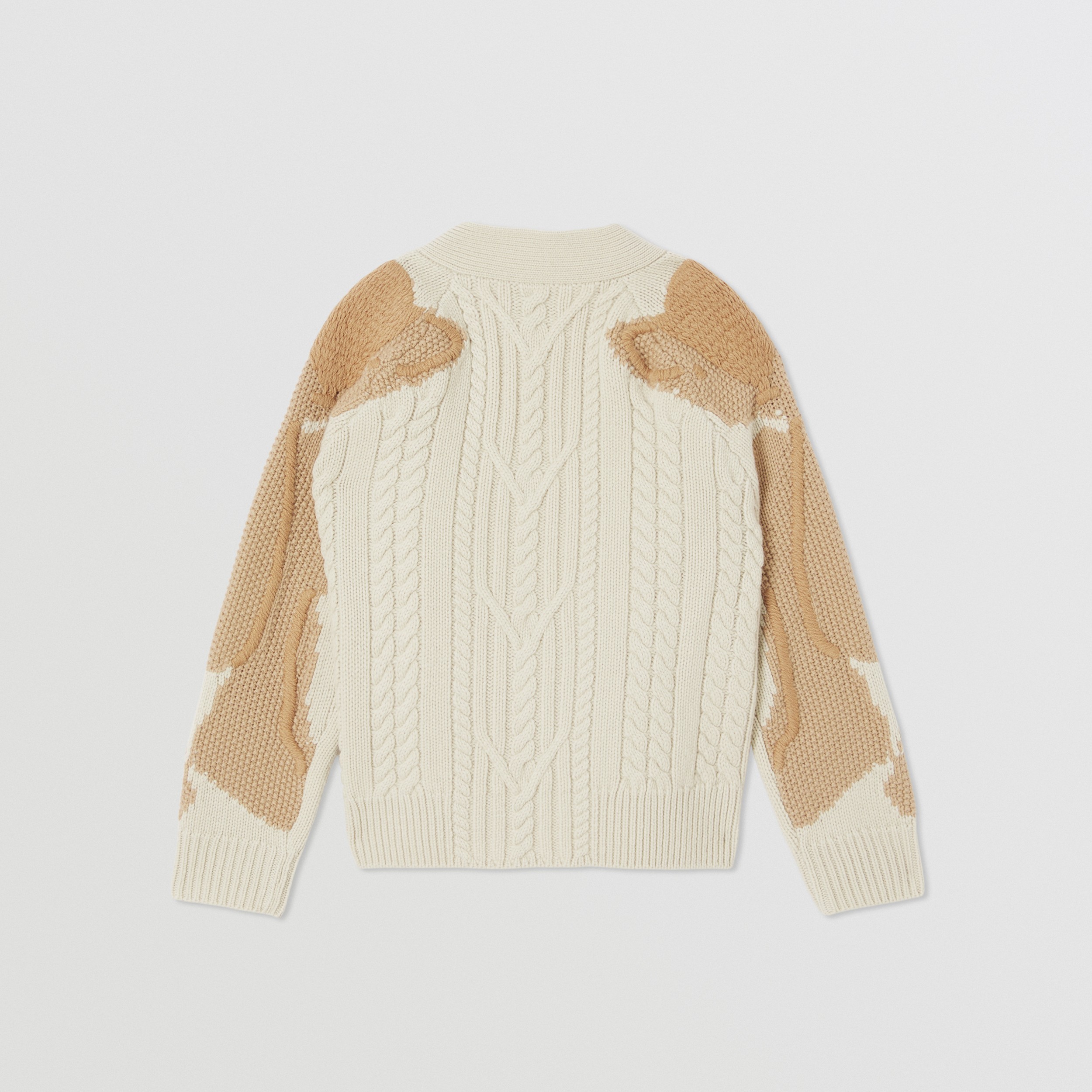 Thomas Bear Intarsia Cable Knit Wool Cashmere Cardigan in Beige | Burberry® Official - 4