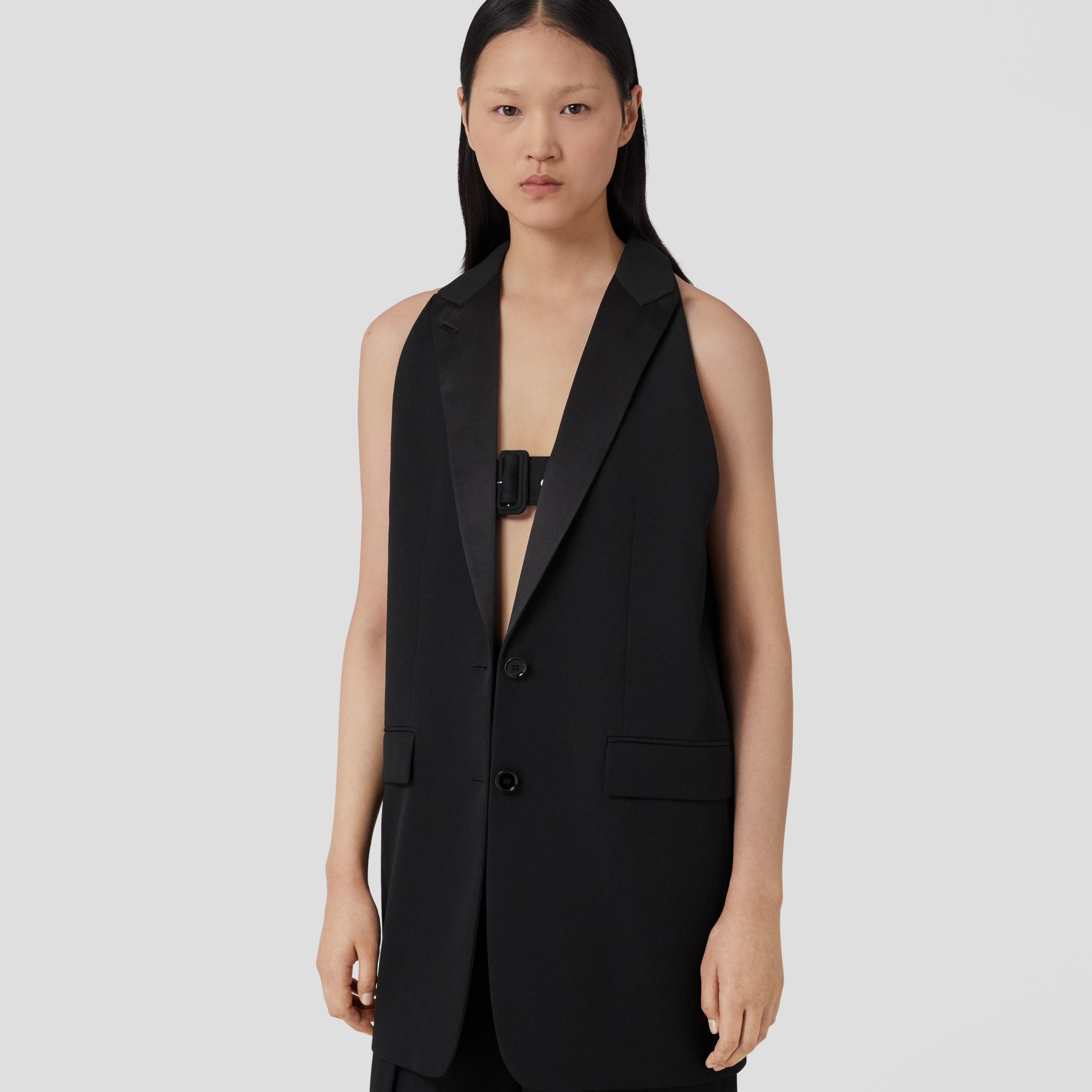 Sleeveless Wool Tailored Jacket in Black - Women | Burberry® Official - 3