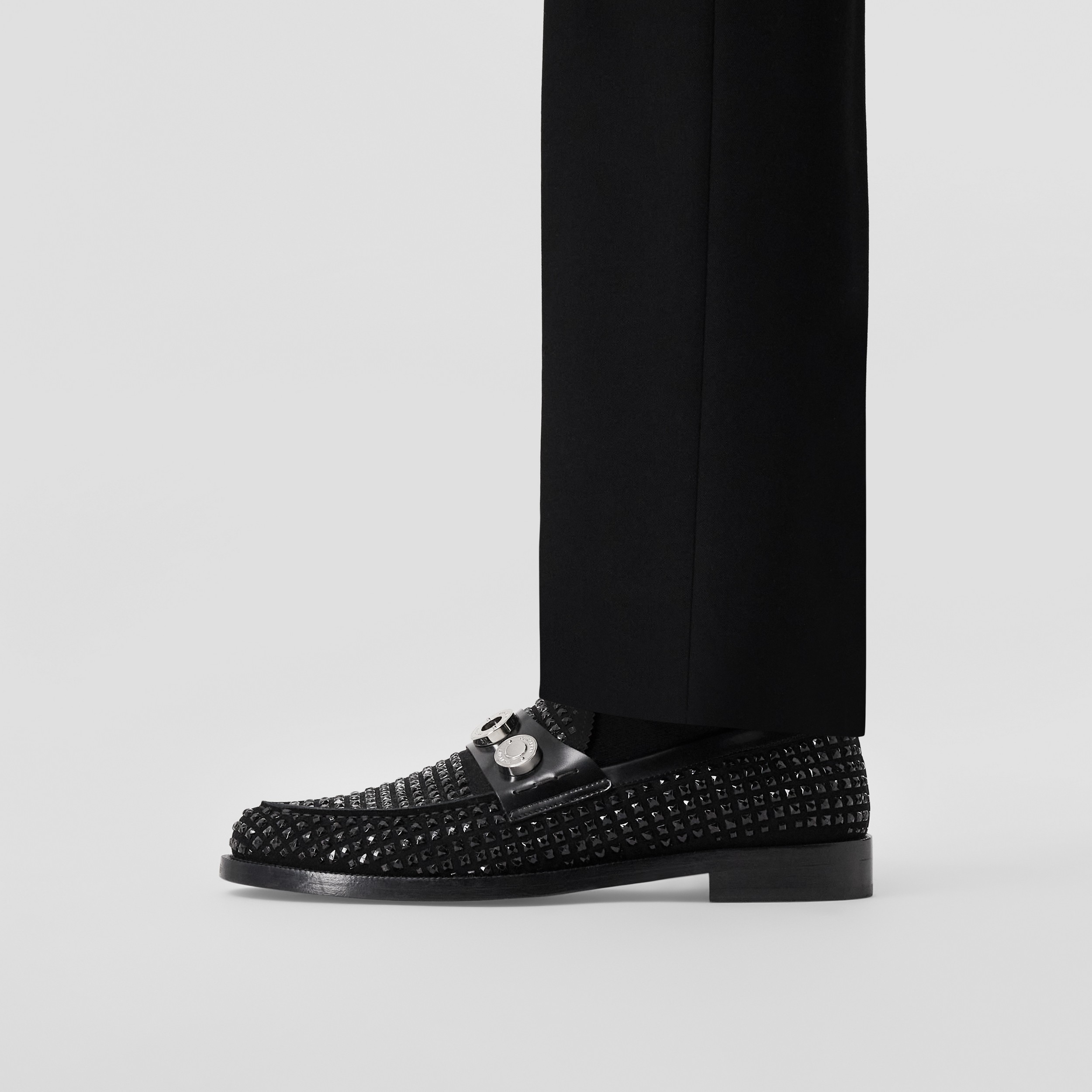 Logo Detail Crystal-embellished Suede Loafers in Black - Men | Burberry® Official - 3