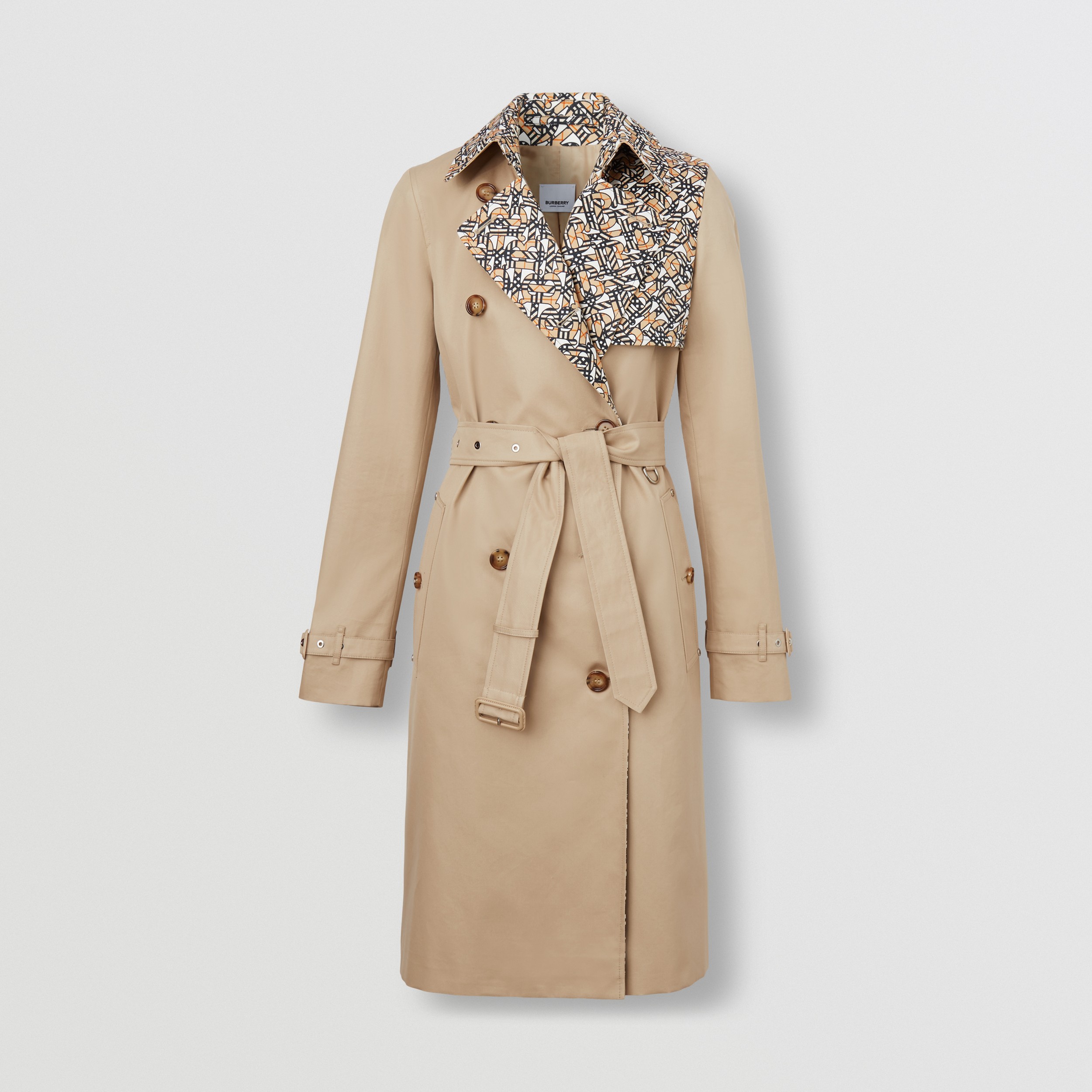 Monogram Print Detail Cotton Gabardine Trench Coat in Soft Fawn - Women | Burberry® Official - 4