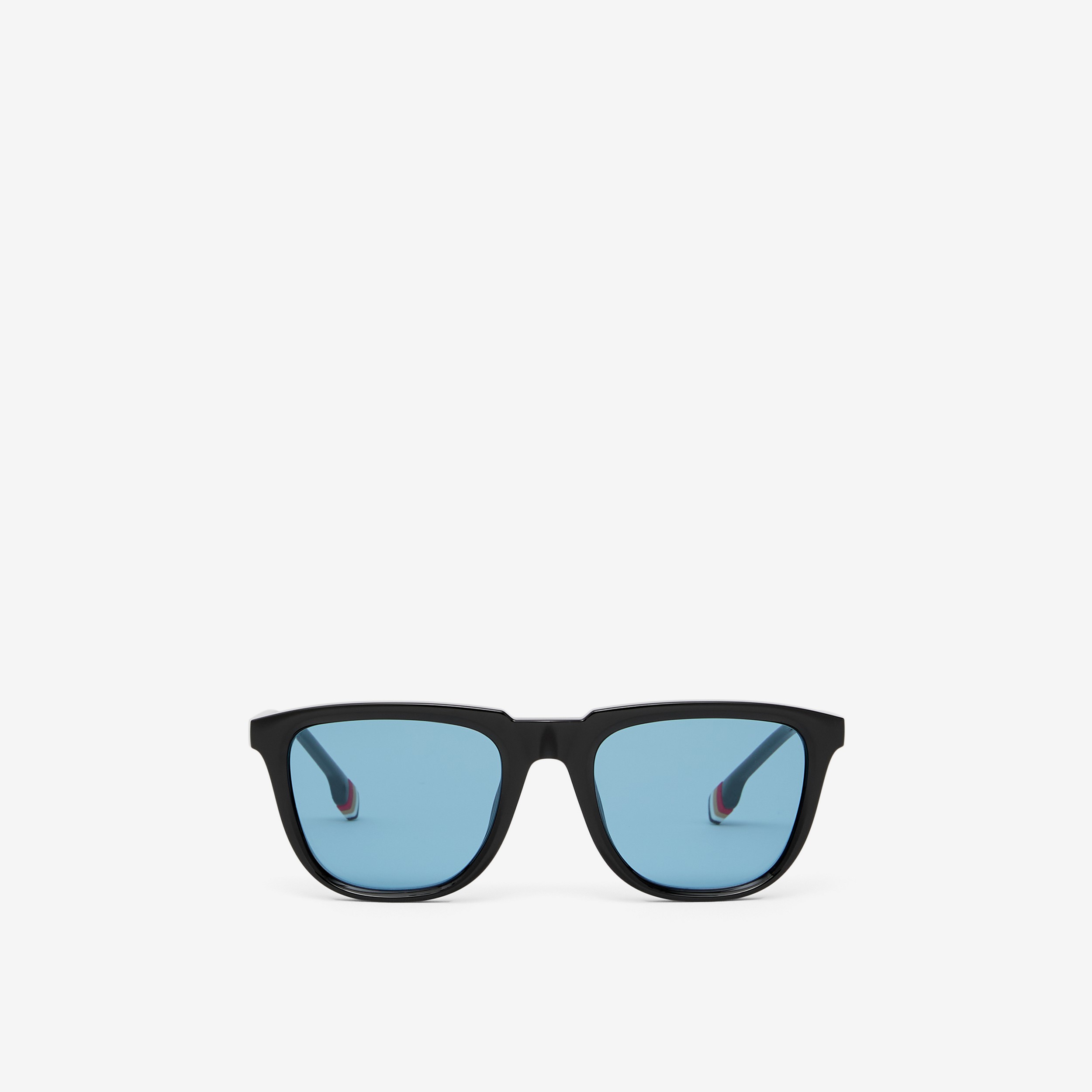 条纹装饰方框太阳眼镜 (黑色 / 蓝色) - 男士 | Burberry® 博柏利官网 - 1