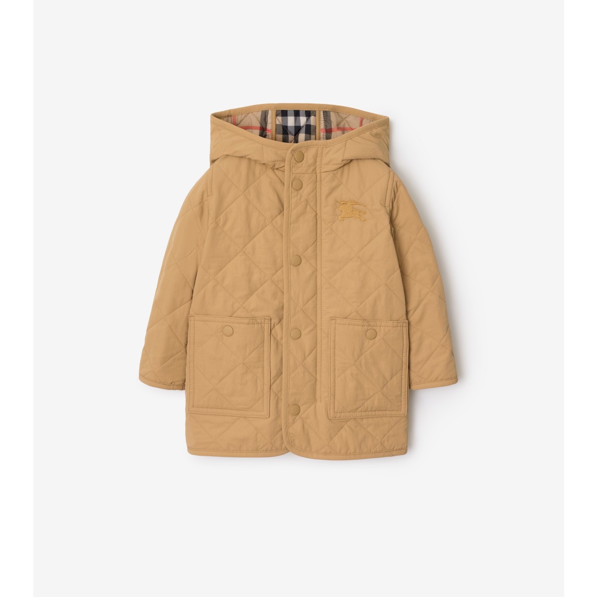  Check Quilted Nylon Hooded Coat