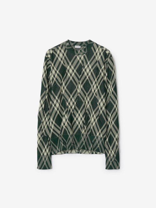 Shop Burberry Check Cotton Blend Sweater In Ivy