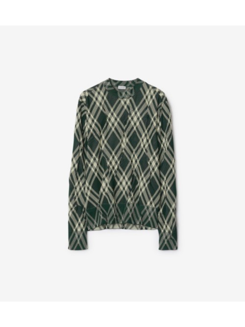 Shop Burberry Check Cotton Blend Sweater In Ivy