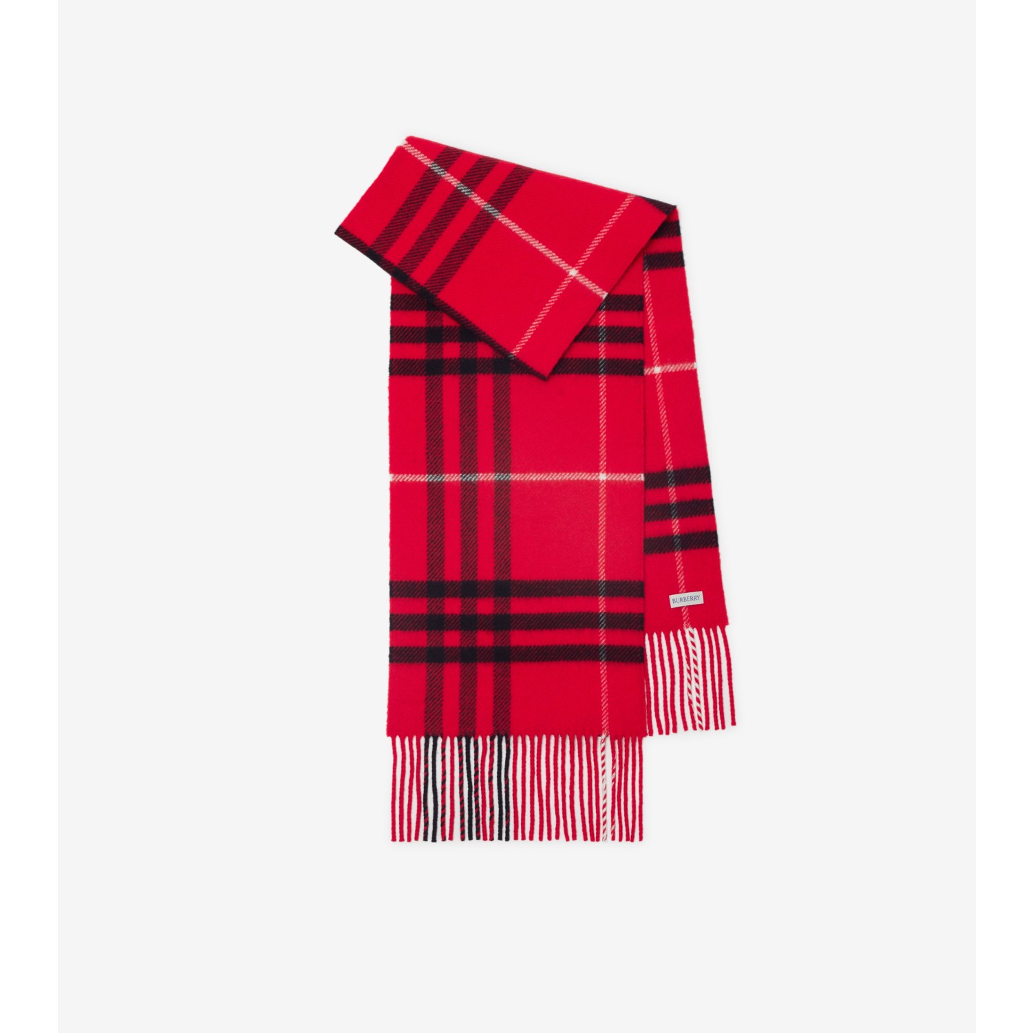 Burberry fringed check store wool cashmere scarf