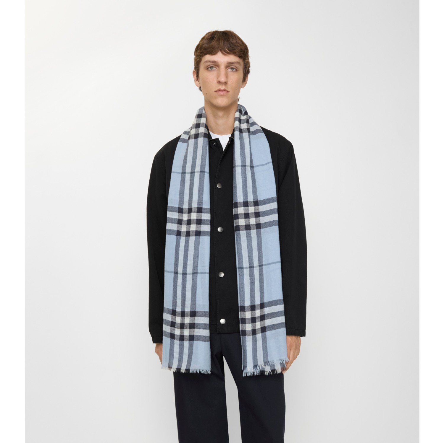 Wide Check Wool Scarf